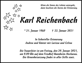 Traueranzeige von Karl Reichenbach von Mannheimer Morgen