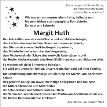 Traueranzeige von Margit Huth von Fränkische Nachrichten