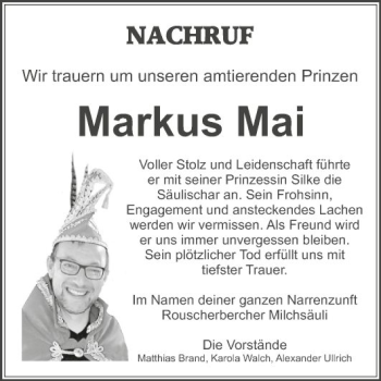 Traueranzeige von Markus Mai von Fränkische Nachrichten