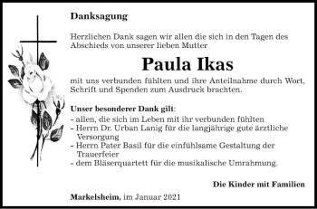 Traueranzeige von Paula Ikas von Fränkische Nachrichten