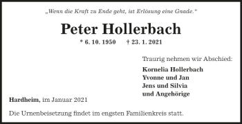 Traueranzeige von Peter Hollerbach von Fränkische Nachrichten