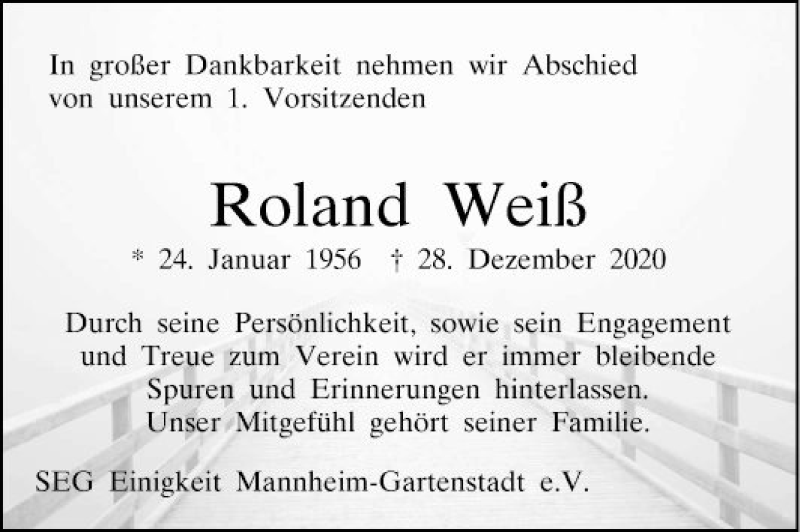  Traueranzeige für Roland Weiß vom 07.01.2021 aus Mannheimer Morgen