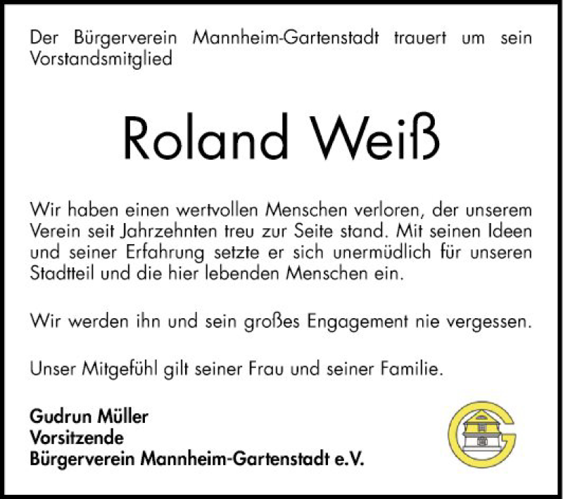  Traueranzeige für Roland Weiß vom 02.01.2021 aus Mannheimer Morgen