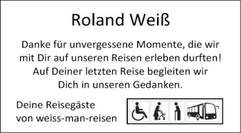 Traueranzeige von Roland Weiß von Mannheimer Morgen