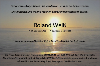 Traueranzeige von Roland Weiß von Mannheimer Morgen