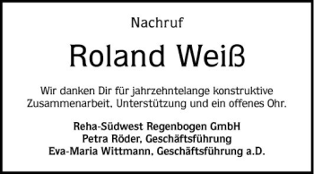 Traueranzeige von Roland Weiß von Mannheimer Morgen