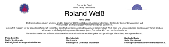 Traueranzeige von Roland Weiß von Mannheimer Morgen