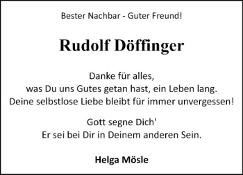 Traueranzeige von Rudolf Döffinger von Fränkische Nachrichten