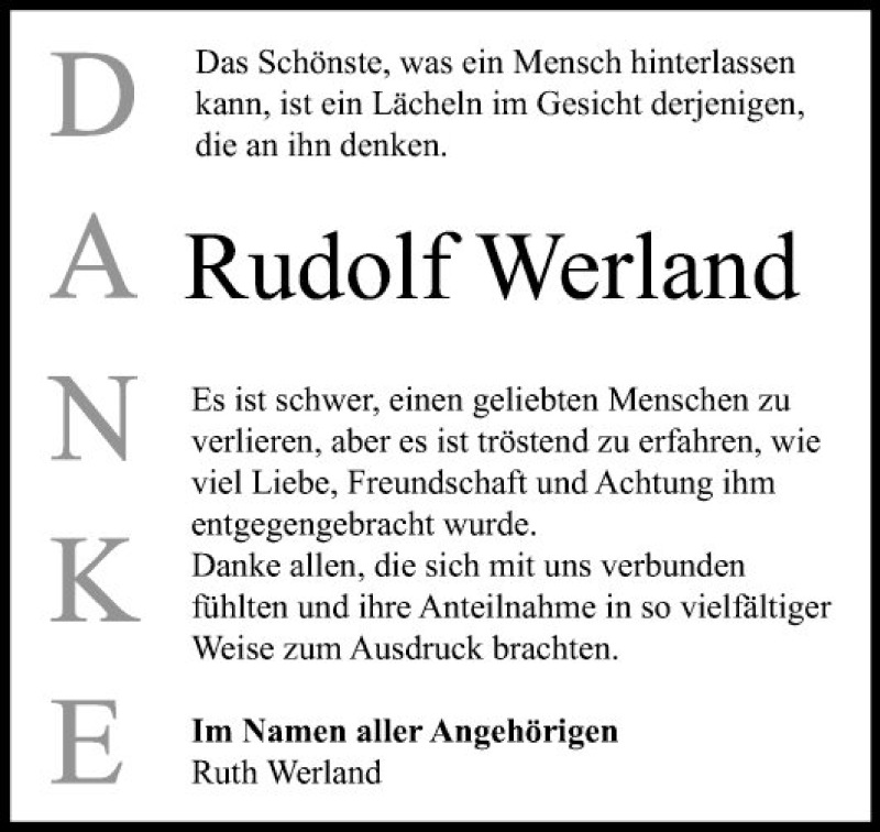  Traueranzeige für Rudolf Werland vom 30.01.2021 aus Mannheimer Morgen