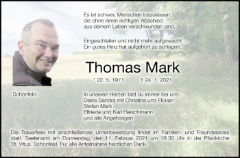 Traueranzeige von Thomas Mark von Fränkische Nachrichten