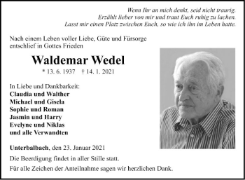 Traueranzeige von Waldemar Wedel von Fränkische Nachrichten