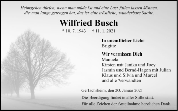 Traueranzeige von Wilfried Busch von Fränkische Nachrichten