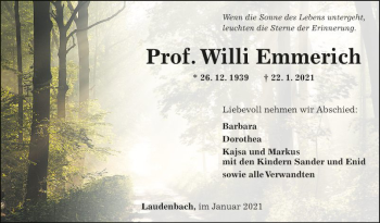 Traueranzeige von Willi Emmerich von Fränkische Nachrichten