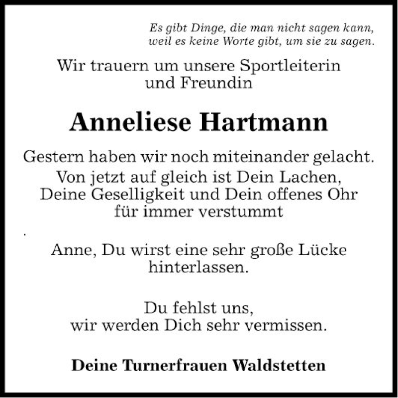  Traueranzeige für Anneliese Hartmann vom 11.10.2021 aus Fränkische Nachrichten