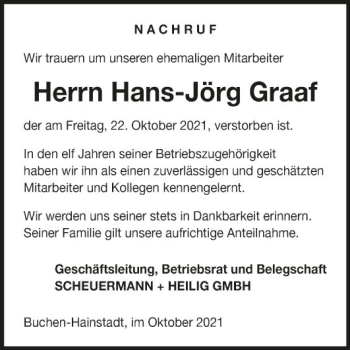 Traueranzeige von Hans-Jörg Graaf von Fränkische Nachrichten