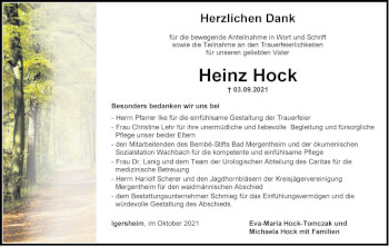 Traueranzeige von Heinz Hock von Fränkische Nachrichten