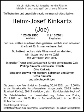 Traueranzeige von Heinz-Josef Kinkartz von Mannheimer Morgen