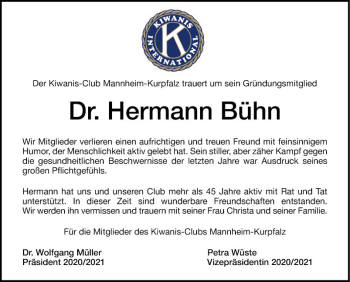 Traueranzeige von Hermann Bühn von Mannheimer Morgen