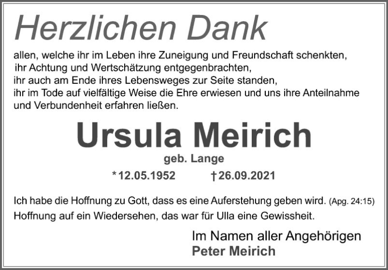  Traueranzeige für Ursula Meirich vom 23.10.2021 aus Bergsträßer Anzeiger