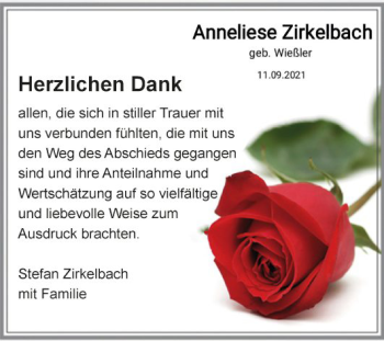 Traueranzeige von Anneliese Zirkelbach von Fränkische Nachrichten