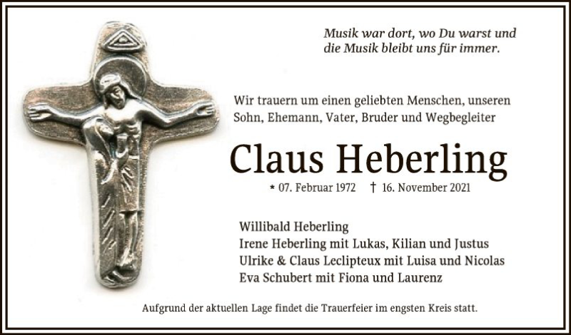  Traueranzeige für Claus Heberling vom 20.11.2021 aus Schwetzinger Zeitung