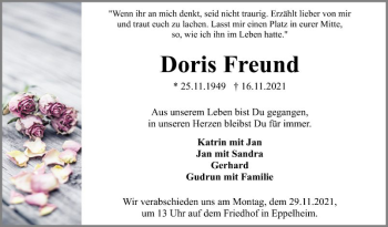 Traueranzeige von Doris Freund von Schwetzinger Zeitung