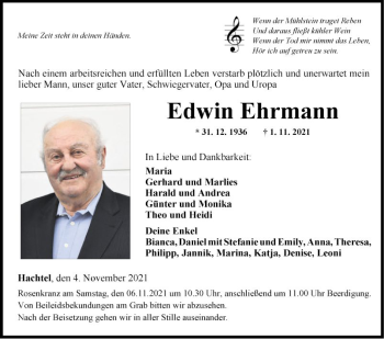 Traueranzeige von Edwin Ehrmann von Fränkische Nachrichten