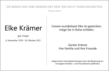 Traueranzeige von Elke Krämer von Mannheimer Morgen
