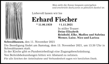 Traueranzeige von Erhard Fischer von Fränkische Nachrichten