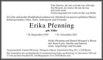 Traueranzeige von Erika Pfenning von Südhessen Morgen