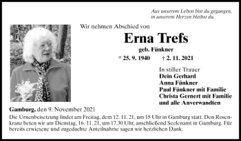 Traueranzeige von Erna Trefs von Fränkische Nachrichten