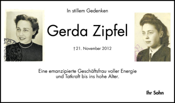 Traueranzeige von Gerda Zipfel von Mannheimer Morgen