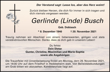 Traueranzeige von Gerlinde Linde Busch von Mannheimer Morgen