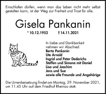 Traueranzeige von Gisela Pankanin von Mannheimer Morgen