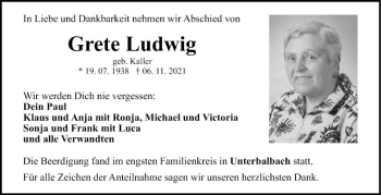 Traueranzeige von Grete Ludwig von Fränkische Nachrichten