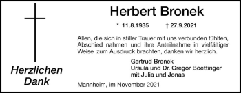 Traueranzeige von Herbert Bronek von Mannheimer Morgen