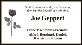 Traueranzeige von Joe Geppert von Fränkische Nachrichten