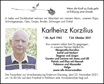 Traueranzeige von Karlheinz Korzilius von Bergsträßer Anzeiger