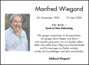 Traueranzeige von Manfred Wiegand von Bergsträßer Anzeiger