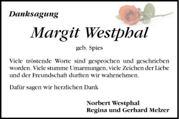 Traueranzeige von Margit Westphal von Mannheimer Morgen