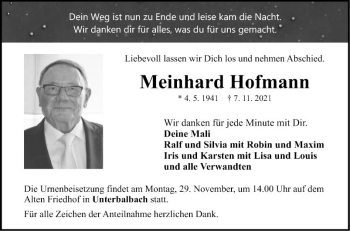 Traueranzeige von Meinhard Hofmann von Fränkische Nachrichten