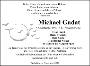 Traueranzeige von Michael Gudat von Fränkische Nachrichten