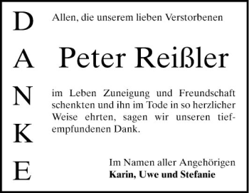 Traueranzeige von Peter Reißler von Bergsträßer Anzeiger