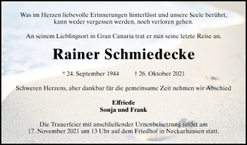 Traueranzeige von Rainer Schmiedecke von Mannheimer Morgen