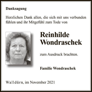 Traueranzeige von Reinhilde Wondraschek von Fränkische Nachrichten