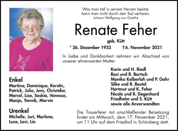 Traueranzeige von Renate Feher von Bergsträßer Anzeiger