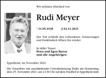 Traueranzeige von Rudi Meyer von Mannheimer Morgen