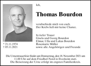 Traueranzeige von Thomas Bourdon von Mannheimer Morgen