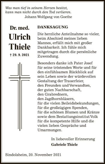 Traueranzeige von Ulrich Thiele von Fränkische Nachrichten