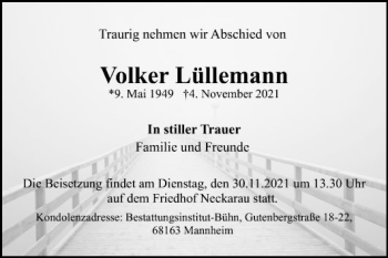 Traueranzeige von Volker Lüllemannl von Mannheimer Morgen